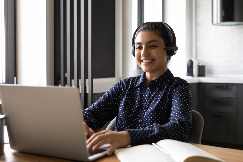 Woman in virtual interview